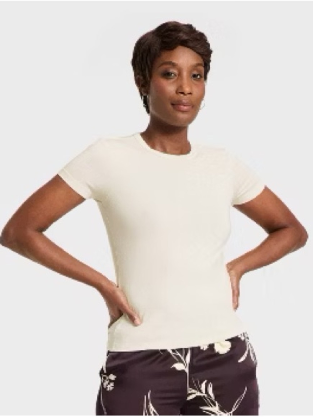 A new day cream ribbed short sleeve T-shirt